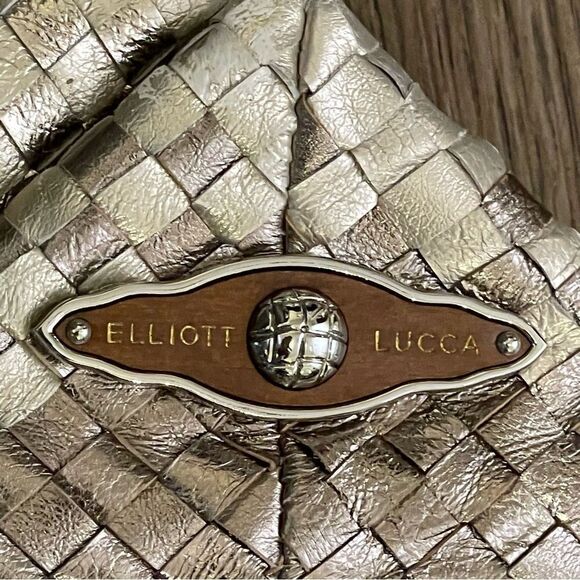 NWT  Elliott Lucca INTRECCIO Woven Metallic Shoulder Bag Tote Pewter Gold Silver - Picture 12 of 14